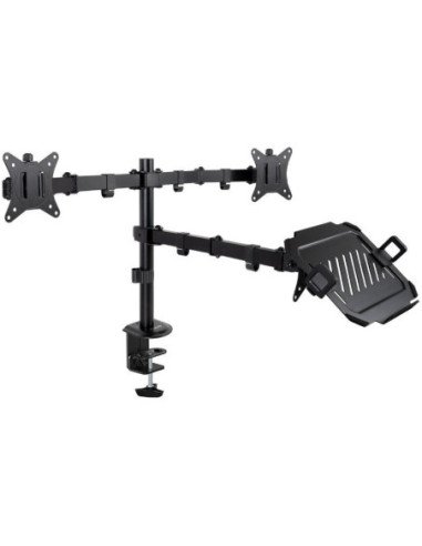 Soporte de mesa para 2 monitores y 1 portátil tooq db1202tn-b/ giratorio/ inclinable/ hasta 9kg