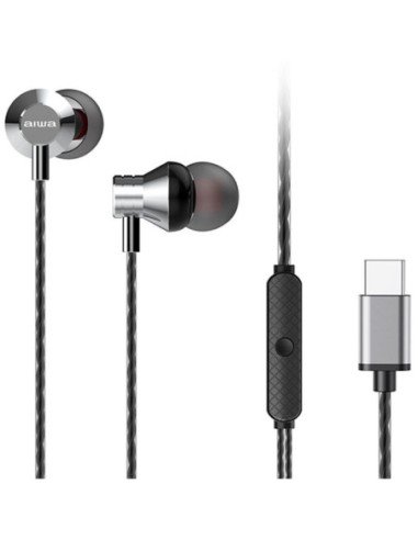Auriculares intrauditivos aiwa estm-50usb-c/sl/ con micrófono/ usb tipo-c/ plateados