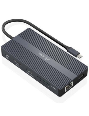 Docking usb tipo-c aisens asuc-12p017-gr/ 2xhdmi/ 4xusb/ 1xusb tipo-c/ 1xrj45/ 1xdisplayport/ 1xlector tarjetas/ 1xusb tipo-c