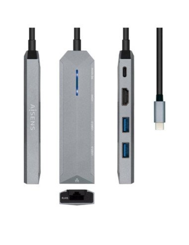 Docking usb tipo-c aisens asuc-5p003-gr/ 1xhdmi/ 2xusb/ 1xrj45/ 1xusb tipo-c pd/ gris
