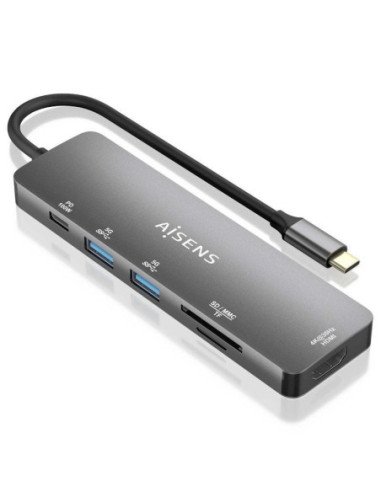 Docking usb tipo-c aisens asuc-6p016-gr/ 1xhdmi/ 2xusb/ 1xlector tarjetas/ 1xusb tipo-c pd/ gris