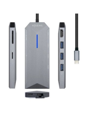 Docking usb tipo-c aisens asuc-8p004-gr/ 1xhdmi/ 3xusb/ 1xrj45/ 1xlector tarjetas / 1xusb tipo-c pd/ gris