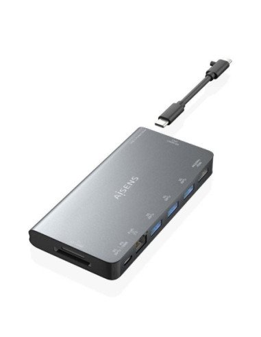 Docking usb tipo-c aisens asuc-8p015-gr/ 1xhdmi/ 3xusb/ 1xrj45/ 1xlector tarjetas / 1xusb tipo-c/ gris