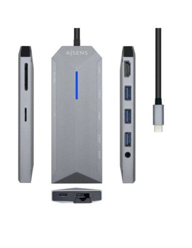 Docking usb tipo-c aisens asuc-9p001-gr/ 1xhdmi/ 3xusb/ 1xrj45/ 1xaudio/ 1xlector tarjetas / 1xusb tipo-c pd/ gris