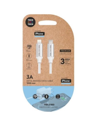 Cable usb tipo-c lightning tech one tech tec2203/ lightning macho - usb tipo-c macho/ 1m/ blanco