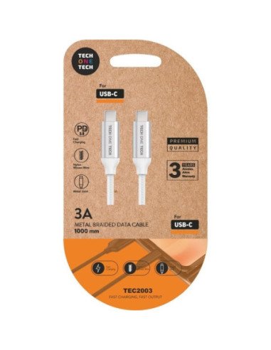 Cable usb 2.0 tipo-c tech one tech tec2204/ usb tipo-c macho - usb tipo-c macho/ 1m/ blanco