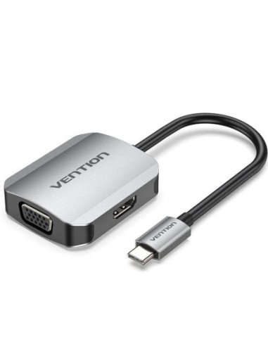 Conversor vention tdihb/ usb tipo-c macho/ vga hembra - hdmi hembra/ 15cm/ plata