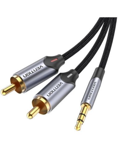 Cable audio vention bcnbg/ 2x rca macho - jack 3.5 macho/ 1.5m/ gris