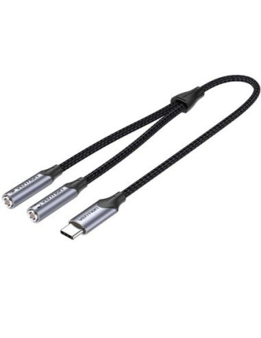 Cable conversor usb tipo-c vention bgnhy/ usb tipo-c macho - 2x jack 3.5 hembra/ 30cm/ gris