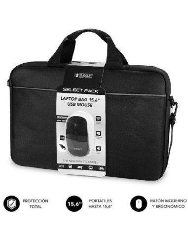 Maletín + ratón subblim select pack para portátiles hasta 15.6'/ cinta para trolley/ negro