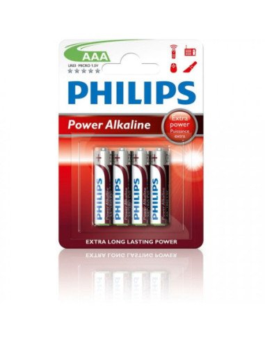 Pack de 4 pilas aaa philips lr03p4b/10/ 1.5v/ alcalinas