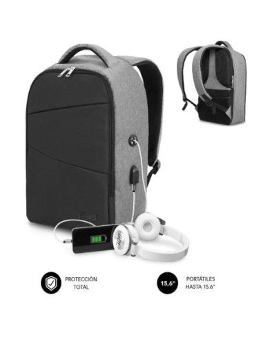 Mochila subblim secure v2 ap para portátiles hasta 15.6'/ puerto usb/ antirrobo/ gris