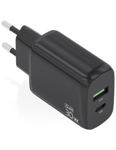 Cargador de pared gan aisens a110-0924/ 1xusb tipo-c/ 1xusb/ 30w/ negro