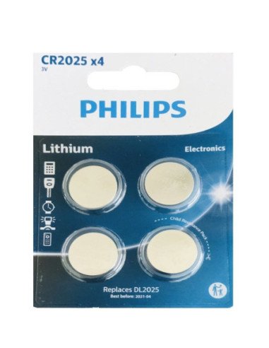 Pack de 4 pilas de botón philips cr2025 lithium/ 3v