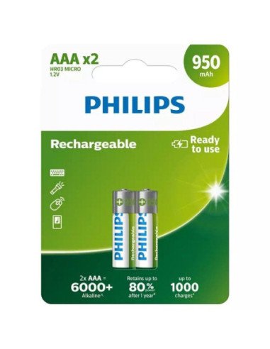 Pack de 2 pilas aaa philips r03b2a95/10/ 1.2v/ recargables