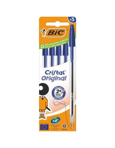 Bolígrafo de tinta de aceite bic cristal original 516344/ 5 unidades/ azul