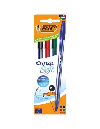Bolígrafo de tinta de aceite bic cristal original 516343/ 4 unidades/ colores surtidos