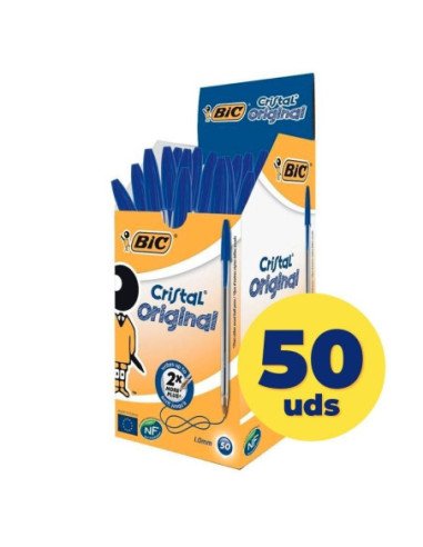 Caja de bolígrafos de tinta de aceite bic cristal original 8373609/ 50 unidades/ azules