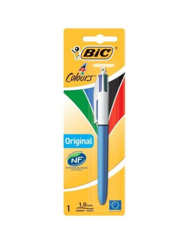 Caja de bolígrafos de tinta de aceite retráctil bic 4 colours original 802077/ 1 unidad/ 4 colores de tinta/ cuerpo color azul