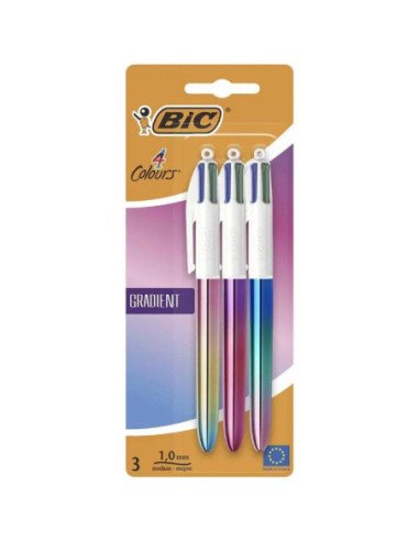 Caja de bolígrafos de tinta de aceite retráctil bic 4 colours gradient 511030/ 3 unidades/ 4 colores de tinta/ cuerpo color