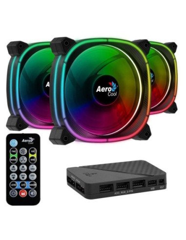 Pack 3 ventiladores aerocool astro 12 pro/ 12cm + h66f hub + mando a distancia