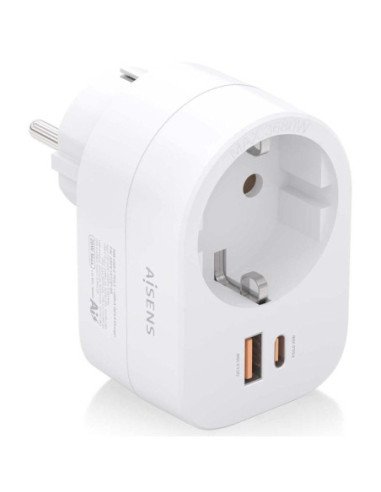 Enchufe aisens asps-1a1c06-w/ 1 toma de corriente/ 1 usb tipo-c pd/ 1 usb/ blanco