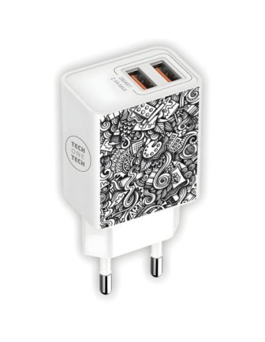 Cargador de pared tech one tech art-deco tec2510/ 2xusb/ 2.4a/ blanco