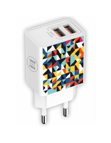 Cargador de pared tech one tech kaleydos tec2508/ 2xusb/ 2.4a/ blanco