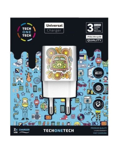 Cargador de pared tech one tech green camper tec2503/ 2xusb/ 2.4a
