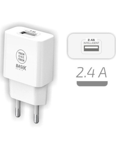 Cargador de pared tech one tech tec2904/ 1xusb/ 2.4a/ blanco