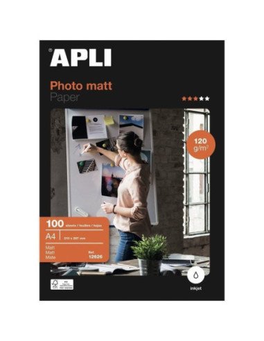 Papel fotográfico apli matt 12626/ din a4/ 120g/ 100 hojas/ mate