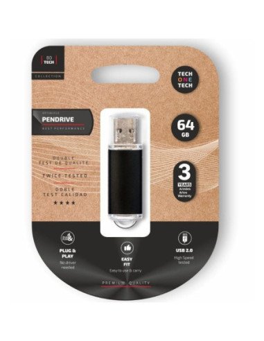 Pendrive 64gb tech one tech basic usb 2.0/ negro
