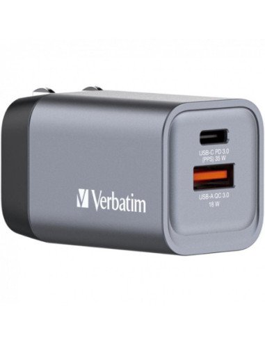 Cargador de pared universal verbatim gnc-35/ 1xusb tipo-c/ 1xusb/ 35w