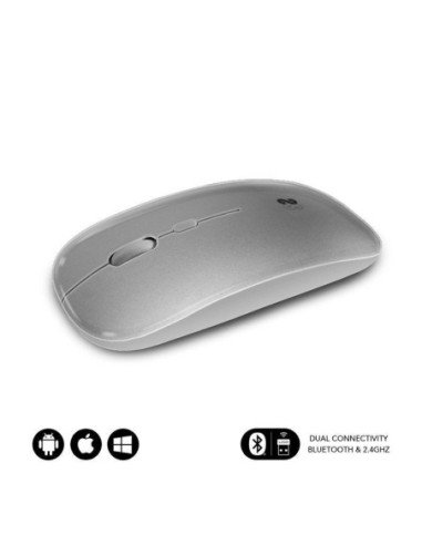 Ratón inalámbrico por bluetooth subblim dual flat/ batería recargable/ hasta 1600 dpi/ plata