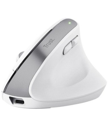 Ratón ergonómico inalámbrico por bluetooth trust bayo+/ batería recargable/ hasta 2400 dpi/ blanco