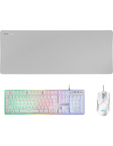 Pack gaming mars gaming mcpx/ teclado h-mech  + ratón óptico + alfombrilla/ blanco