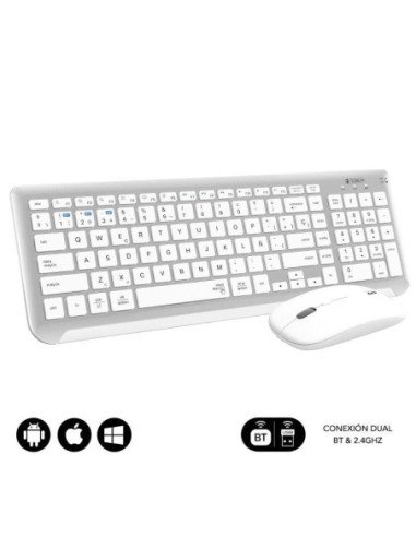 Teclado y ratón inalámbrico subblim combo dual prestige extendido/ blanco y plata