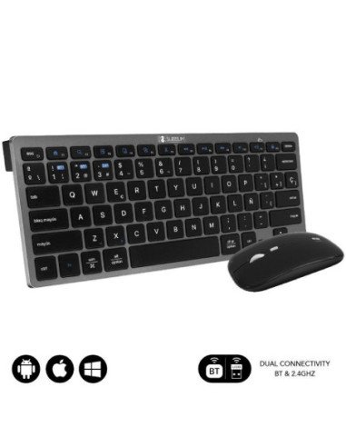 Teclado y ratón inalámbrico subblim oco020 combo multidispositivo compacto/ gris