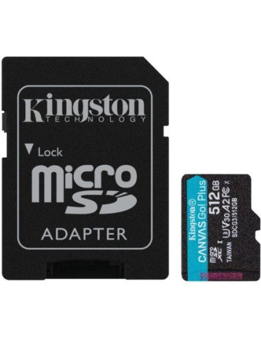Tarjeta de memoria kingston canvas go! plus 512gb microsd xc con adaptador/ clase 10/ 170mbs