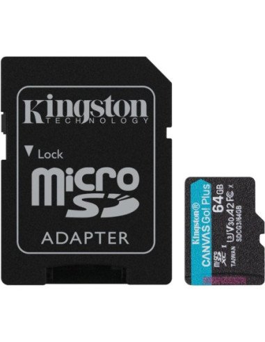 Tarjeta de memoria kingston canvas go! plus 64gb microsd xc con adaptador/ clase 10/ 170mbs
