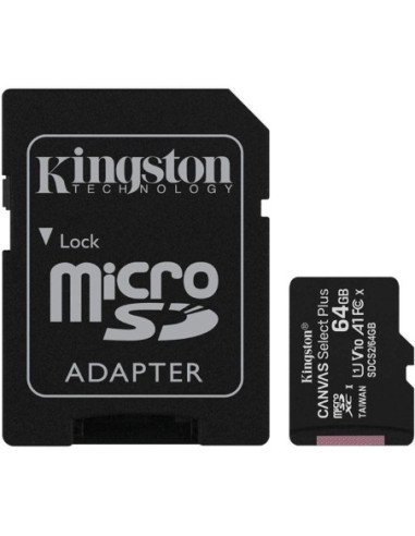 Tarjeta de memoria kingston canvas select plus 64gb microsd xc con adaptador/ clase 10/ 100mbs