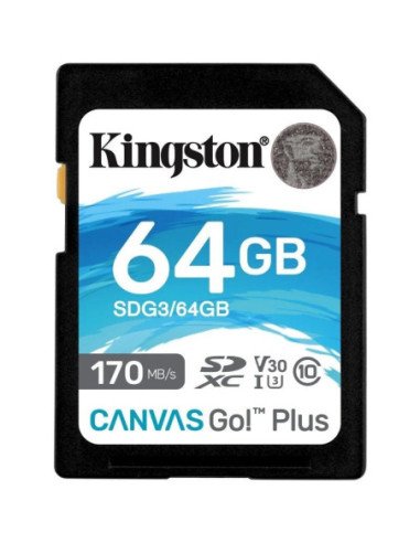 Tarjeta de memoria kingston canvas canvas go! plus 64gb sd xc/ clase 10/ 170mbs